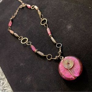Blown Glass Swirl & Circle Coin Necklace